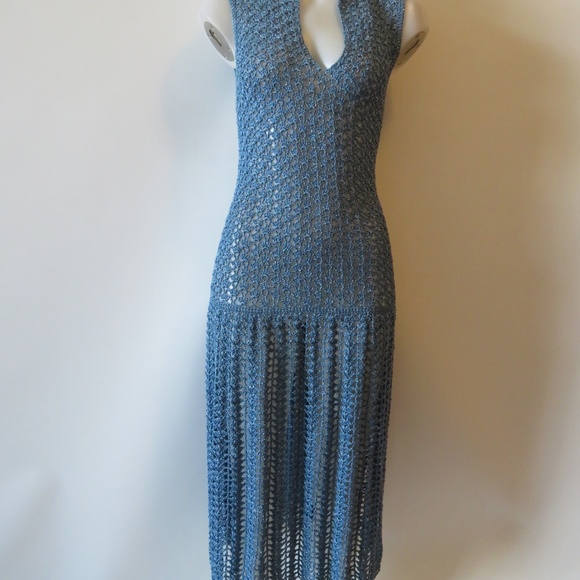 NWT MARMALADE BLUE METALLIC CROCHET MAXI DRESS XS* 🟢 - Picture 3 of 6